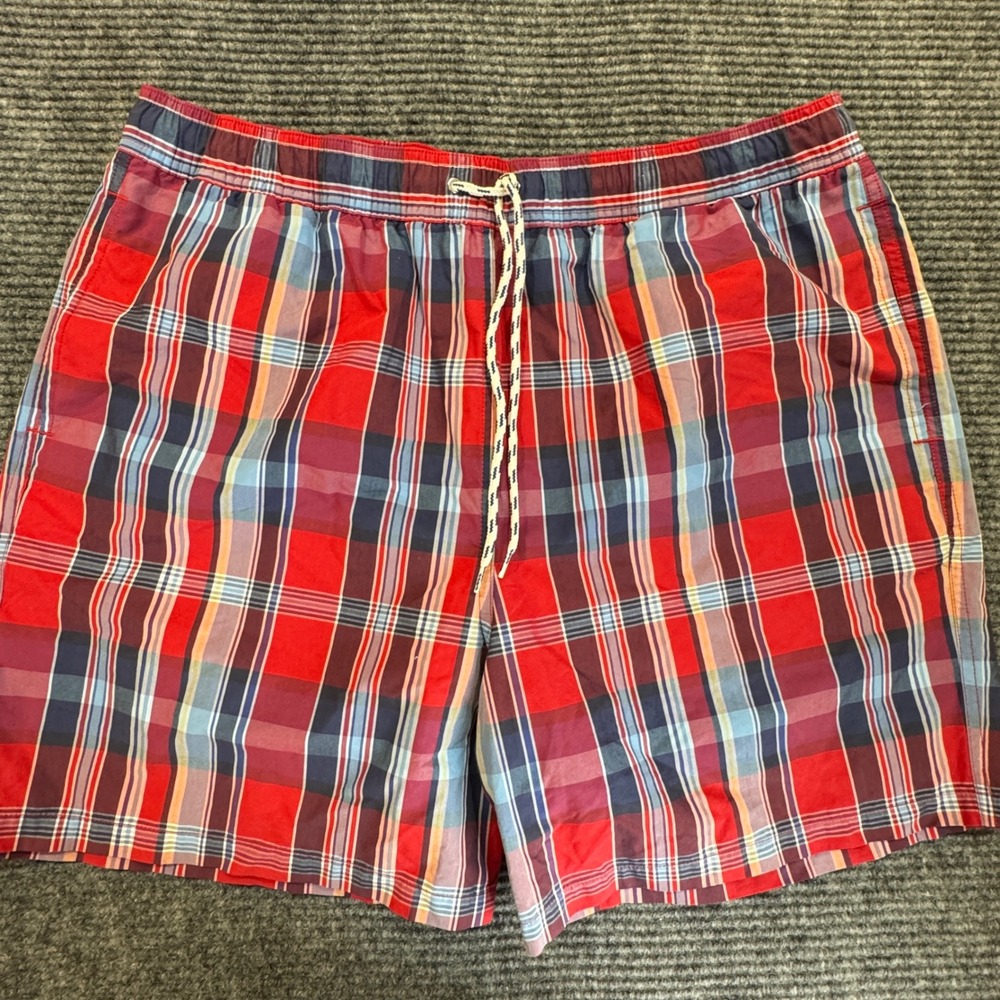 Brooks Brothers NWOT Swim Trunks Men's L Red Plaid Drawstring Mesh Preppy